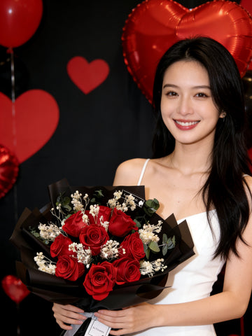 （情人節預訂) 深情熱吻9 枝紅保鮮玫瑰花束｜保鮮花 永生花生日花束 Pink Puple Preserved Flower Bouquet