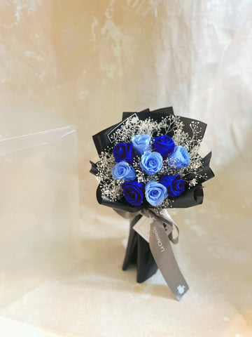 *迷你*版天長地久9枝藍色保鮮玫瑰花束  永生花 Le Petit Forever Love Preserved Blue Rose  Flower Bouquet