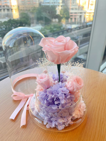 （情人節預訂）浪漫情人 粉紅色 玫瑰花園保鮮花禮 永生花 玻璃罩 花瓶 擺設  Best Seller La Romance in pink  Preserved Flowers
