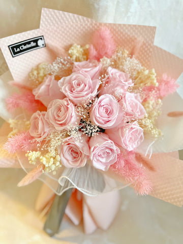 11 枝粉紅色保鮮玫瑰花束｜保鮮花 永生花生日花束 11 Pink Rose Preserved Flower Bouquet