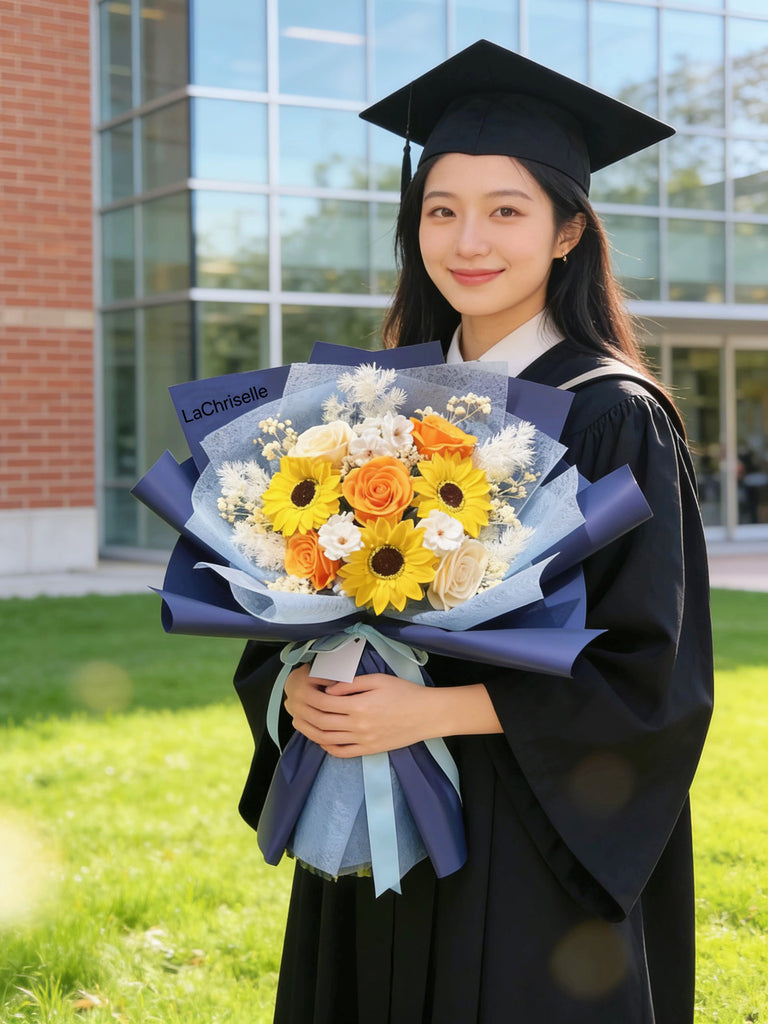 (番梘花）畢業花束系列— 畢業舞會 玫瑰花 太陽花 乾燥花束