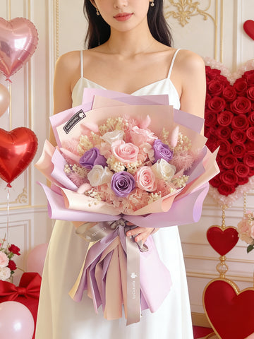 (情人節預訂) 浪漫情人節9 枝保鮮玫瑰花束｜保鮮花 永生花生日花束 Preserved Flower Bouquet