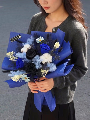 巴黎晚上 4 枝保鮮玫瑰花束｜保鮮花 永生花生日花束 blue black midnight in Paris Preserved Flower Bouquet