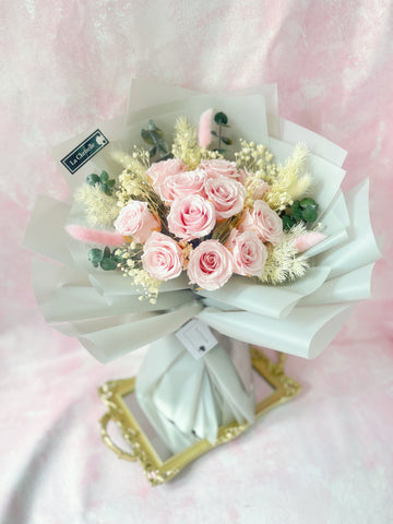 11 枝一心一意粉紅保鮮玫瑰花束  永生花Forever Love Preserved Pink Rose  Flower Bouquet