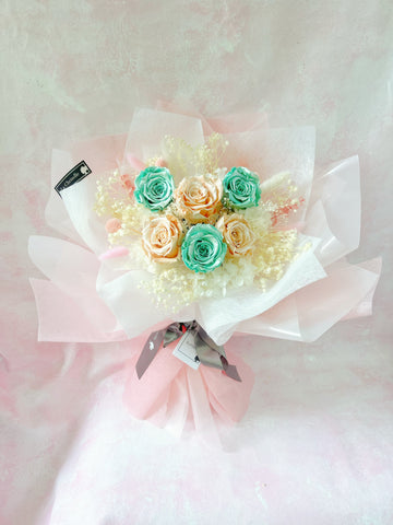 夢幻6枝香檳色Tiffany 色保鮮玫瑰花束 永生花 Magical World Preserved Roses Bouquet