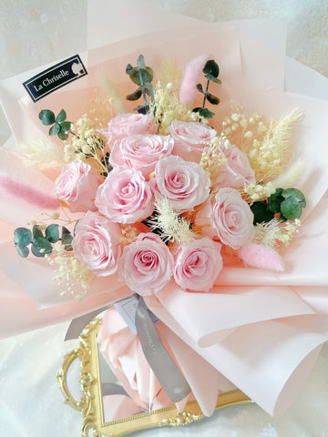11 枝一心一意粉紅保鮮玫瑰花束  永生花Forever Love Preserved Pink Rose  Flower Bouquet