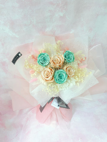 夢幻6枝香檳色Tiffany 色保鮮玫瑰花束 永生花 Magical World Preserved Roses Bouquet