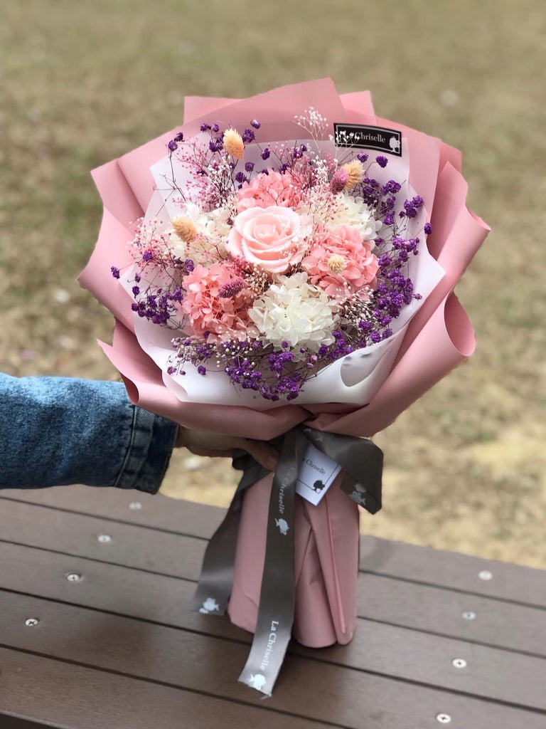 （情人節預訂）甜美情人-粉紅色保鮮玫瑰花束 永生花Pink Preserved Rose Bouquet