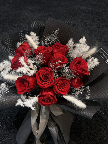 酒紅熱吻 11枝紅保鮮玫瑰花束｜保鮮花 永生花生日花束 Preserved Flower Bouquet