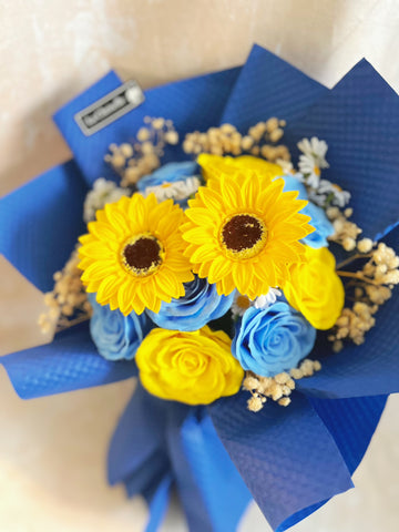 （番梘花）畢業花束系列—晴朗夏日 太陽花 玫瑰花 乾燥花束