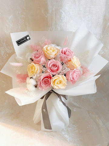 （情人節預訂）快樂愛情 9枝保鮮玫瑰花束｜保鮮花 永生花生日花束 9 purple  preserved rose bouquet