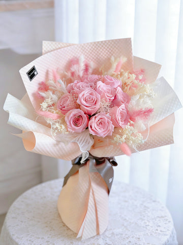 甜美 11 枝粉紅色保鮮玫瑰花束｜保鮮花 永生花生日花束 11 Pink Rose Preserved Flower Bouquet
