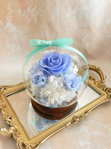 （情人節預訂）藍天與白雲水晶球保鮮花 Blue Sky Crystal Ball Pink Preserved Flowers