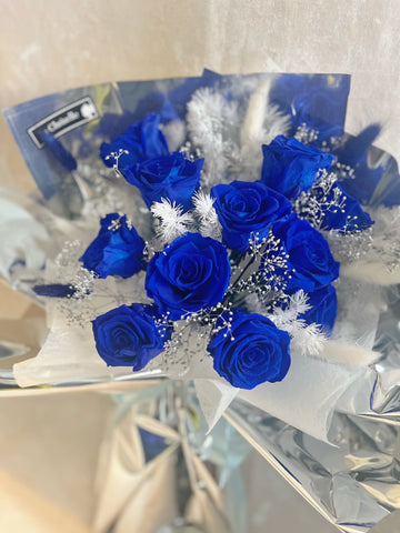 高貴寶藍1 1 枝保鮮玫瑰花束｜保鮮花 永生花生日花束 blue Preserved Flower Bouquet