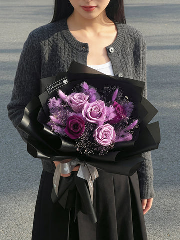 5 枝紫色 保鮮玫瑰花束｜保鮮花 永生花生日花束 5 Purple roses Bouquet