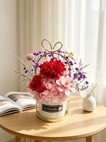 母親節花禮生日花-紅色康乃馨保鮮花 永生花 瓶 Red Preserved Flower vase