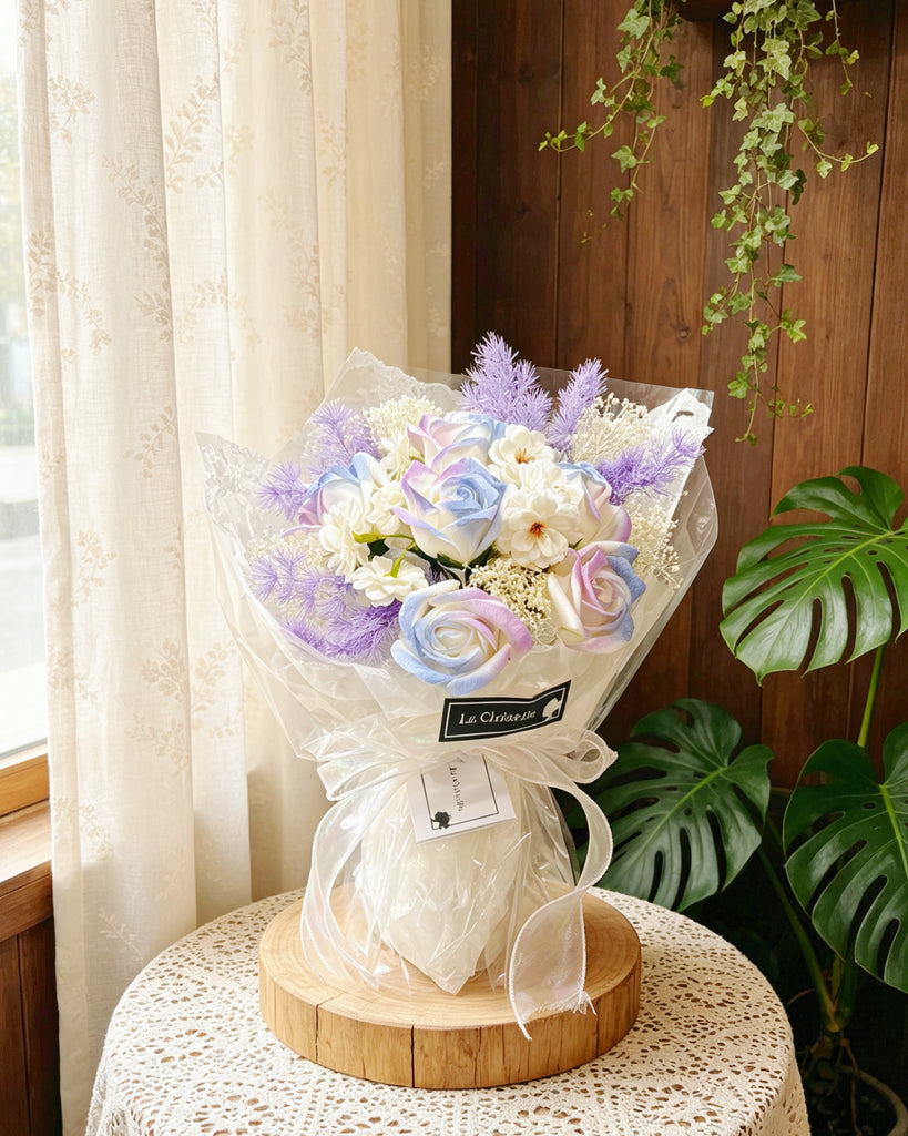 (番梘花）紫藍海岸 漸變紫藍 畢業玫瑰花 乾燥花束 生日花束 畢業花束系列