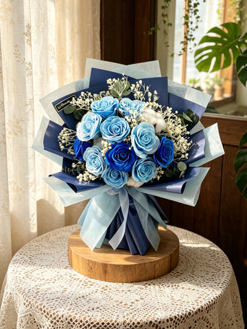 (番梘花）三色藍玫瑰 番梘玫瑰花 乾燥花束  生日花束