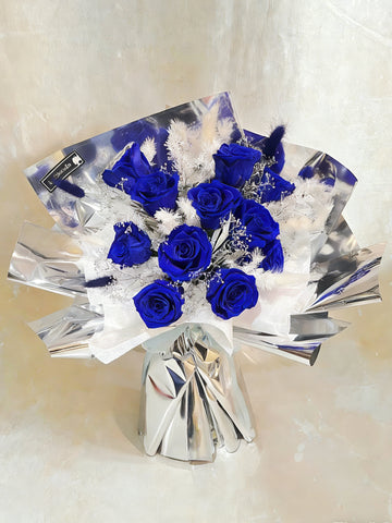 高貴寶藍1 1 枝保鮮玫瑰花束｜保鮮花 永生花生日花束 blue Preserved Flower Bouquet