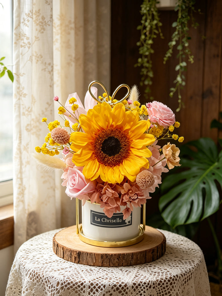 向日葵太陽花保鮮花 永生花 瓶Sun Flower   Preserved Flower vase