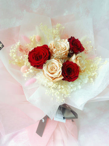 夢幻6枝香檳色紅色保鮮玫瑰花束 永生花 Magical World Preserved Roses Bouquet