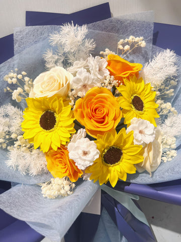 (番梘花）畢業花束系列— 畢業舞會 玫瑰花 太陽花 乾燥花束