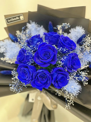 （情人節預訂) 寶藍9枝保鮮玫瑰花束｜保鮮花 永生花生日花束 blue Preserved Flower Bouquet