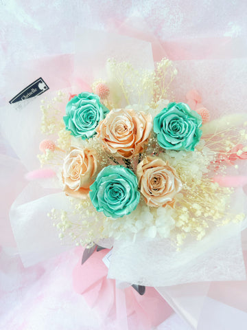 夢幻6枝香檳色Tiffany 色保鮮玫瑰花束 永生花 Magical World Preserved Roses Bouquet