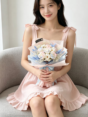 (番梘花）樂天 6 枝 漸變粉紅藍畢業玫瑰花 生日花束 畢業花束系列 中學小學幼稚園大學