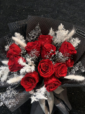 酒紅熱吻 11枝紅保鮮玫瑰花束｜保鮮花 永生花生日花束 Preserved Flower Bouquet