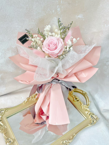 (314 白色情人節優惠）小驚喜-小情人單枝玫瑰花束 永生花  保鮮花 Mini Surprise Preserved Rose Bouquet