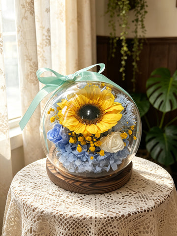 陽光希望 水晶球 太陽花 向日葵 保鮮花 永生花 玻璃罩 花瓶 擺設  Sun Flower Crystal Ball  Preserved Flowers