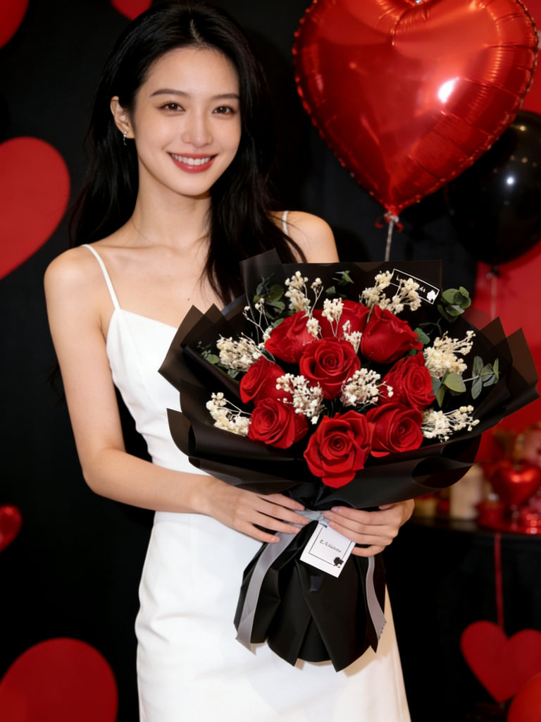 （情人節預訂) 深情熱吻9 枝紅保鮮玫瑰花束｜保鮮花 永生花生日花束 Pink Puple Preserved Flower Bouquet