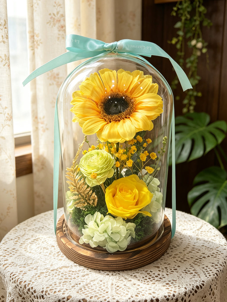 陽光之旅 太陽花 保鮮花禮  永生花 玻璃罩 花瓶 擺設  The Sun Travel Preserved Flowers