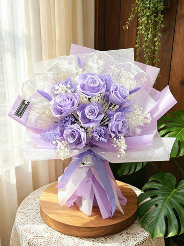 永生花浪漫七夕紫色綠6枝紅保鮮玫瑰花束 生日花束 Preserved Flower Bouquet