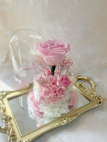 粉紅玫瑰花園保鮮花永生花禮 玻璃罩 花瓶 La Romance in Pink  Preserved Flowers