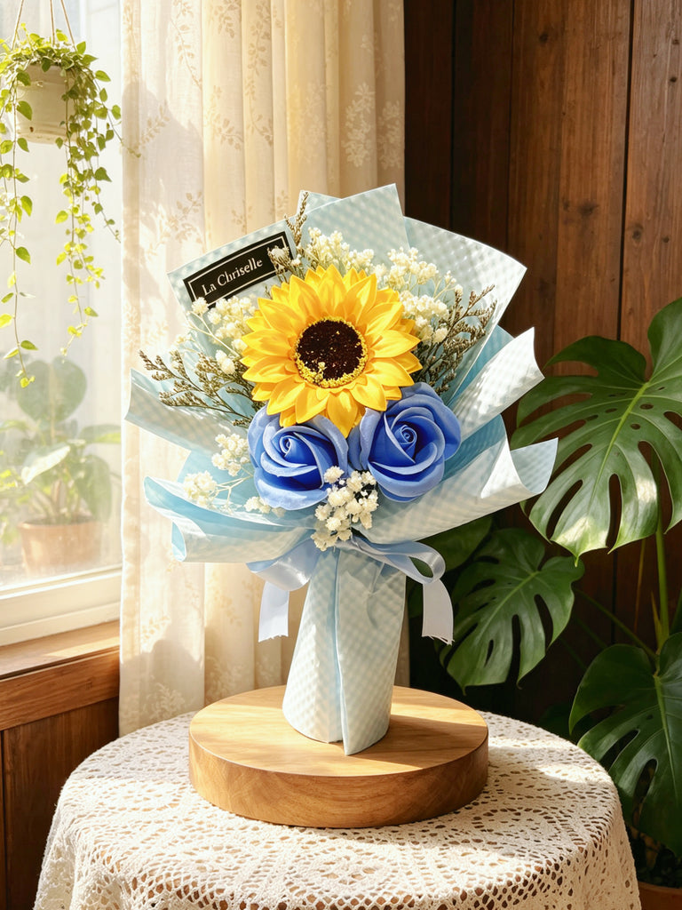 （番梘花) 藍精靈 小畢業花束系列—太陽花 中學小學幼稚園大學畢業花束