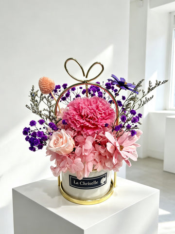 母親節花禮生日花-粉紅色康乃馨保鮮花 永生花 瓶 Pink  Preserved Flower vase
