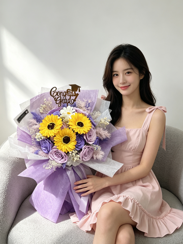 (番梘花）玫瑰 太陽花 番梘玫瑰花 乾燥花束  生日花束