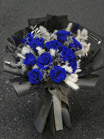 高貴美人 寶藍1 1 枝保鮮玫瑰花束｜保鮮花 永生花生日花束 blue Preserved Flower Bouquet