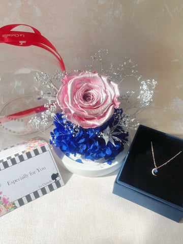 （多色）優惠套裝-閃爍保鮮玫瑰 永生花  + 頸鏈 Sparkling Preserved Rose Flower + Necklace