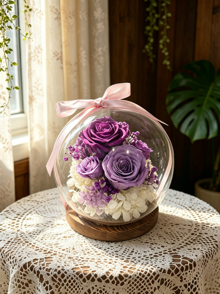 永恆戀人之水晶球 保鮮花 永生花 玻璃罩 花瓶 擺設 Forever  Lovers Preserved Flowers