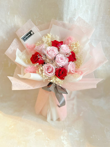 浪漫的一夜 10枝保鮮玫瑰花束｜保鮮花 永生花生日花束 pink red preserved flower bouquet