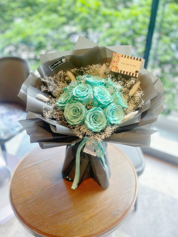 Tiffany Blue 天長地久9 枝保鮮玫瑰花永生花束  生日求婚花束Tiffany Blue Forever Love Preserved Roses Bouquet