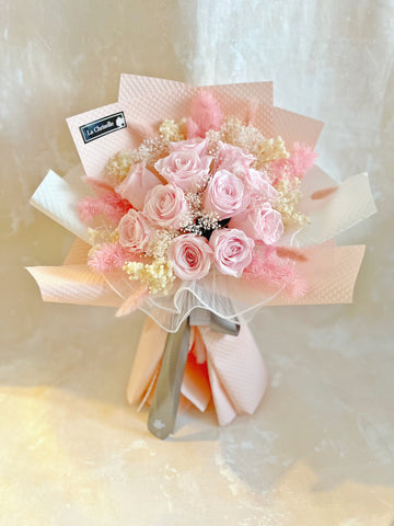 (情人節預訂) 甜美 11 枝粉紅色保鮮玫瑰花束｜保鮮花 永生花生日花束 11 Pink Rose Preserved Flower Bouquet