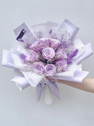 （情人節預訂）天長地久9 枝粉紫色保鮮玫瑰花束 永生花Forever Love 9  Purple Preserved Roses Bouquet