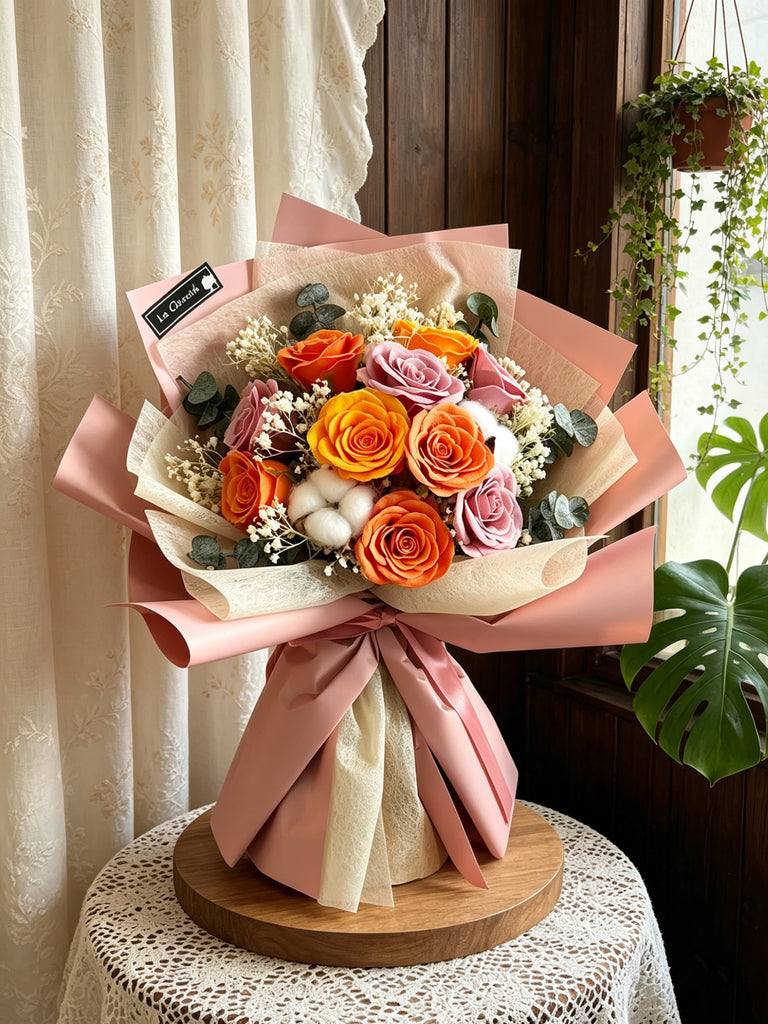 (番梘花）秋天的童話 番梘玫瑰花 乾燥花束  生日花束
