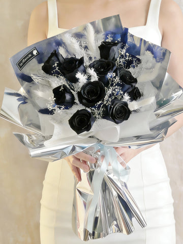 (情人節預訂)  高冷黑 11 枝保鮮玫瑰花束｜保鮮花 永生花生日花束 Black Preserved Flower Bouquet