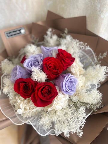 地久天長 9枝保鮮玫瑰花束｜保鮮花 永生花生日花束  preserved flower bouquet