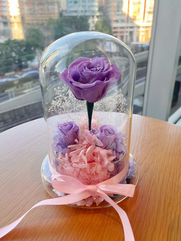 (情人節預訂) 浪漫愛情紫玫瑰花園保鮮花禮 永生花 La Romance in Purple Preserved Flowers